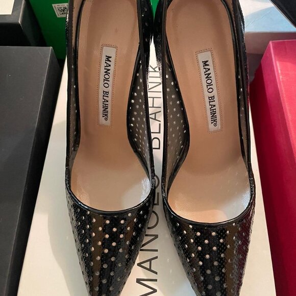 Manolo Blahnik Women's Black and Navy Courts - Picture 1 of 4